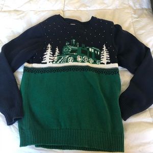 Janie & Jack green cotton Train sweater, size 7